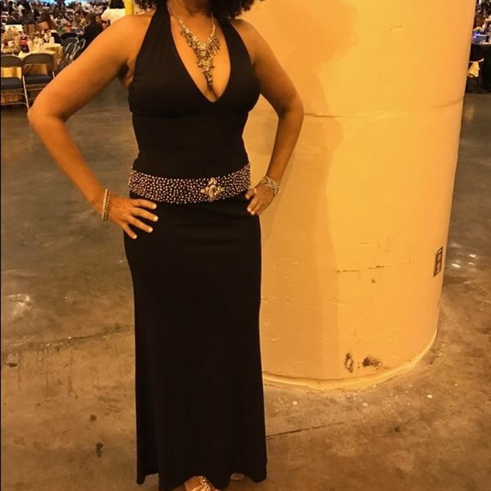 Stunning Black Jovani Gown with studded low waist